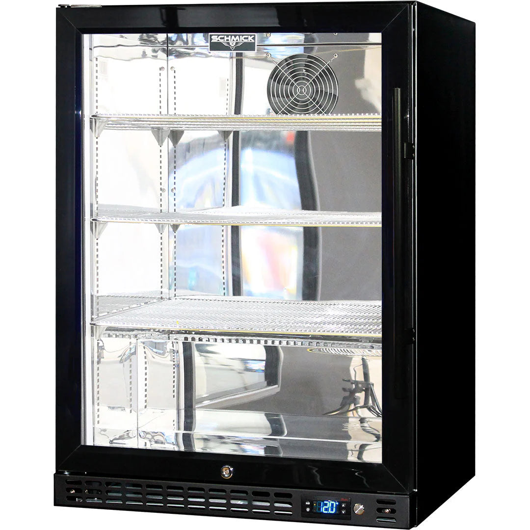 Schmick Quiet Running Front Venting Under Bench Heated Glass Door Bar Fridge - Model SK156L-B-HD