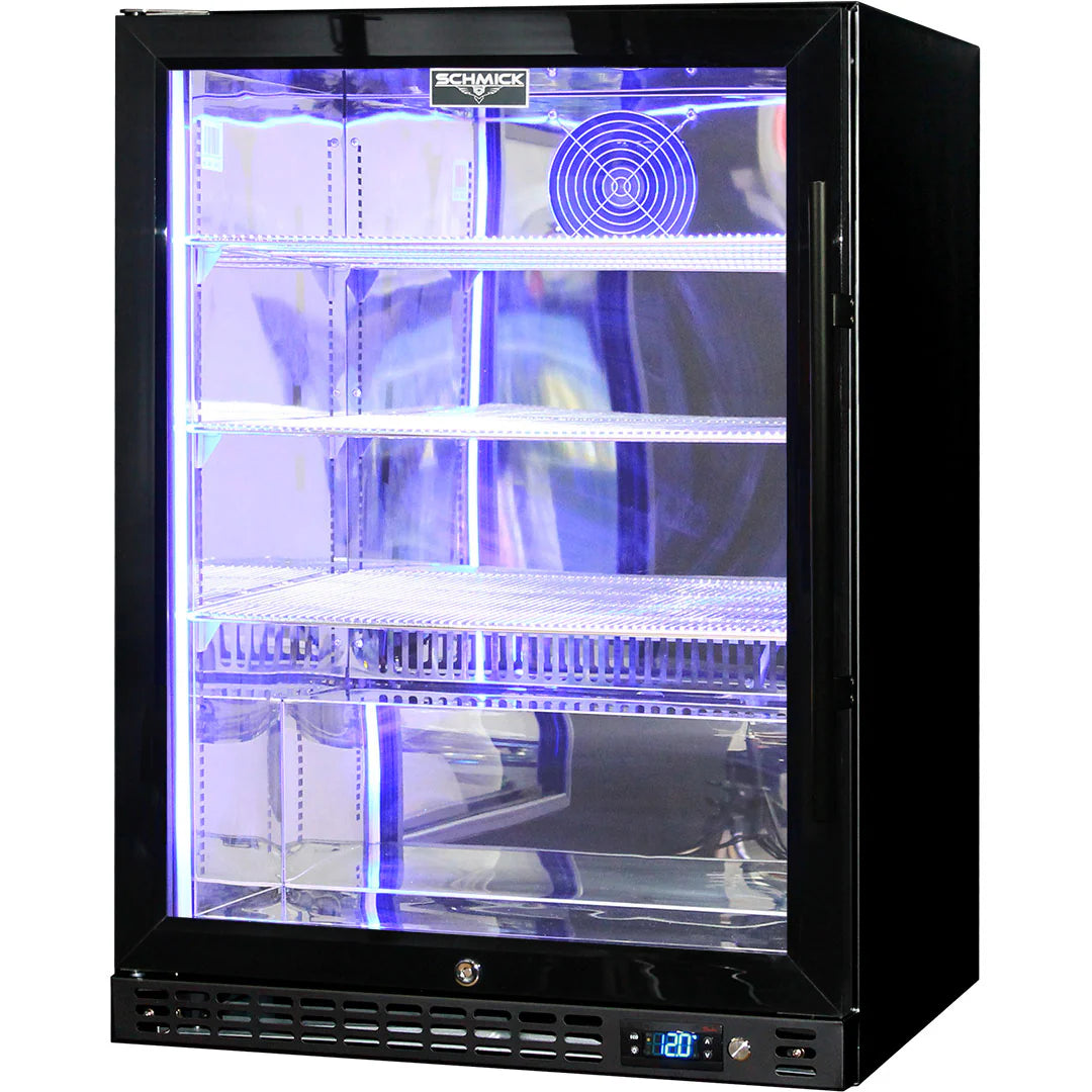 Schmick Quiet Running Front Venting Under Bench Heated Glass Door Bar Fridge - Model SK156L-B-HD