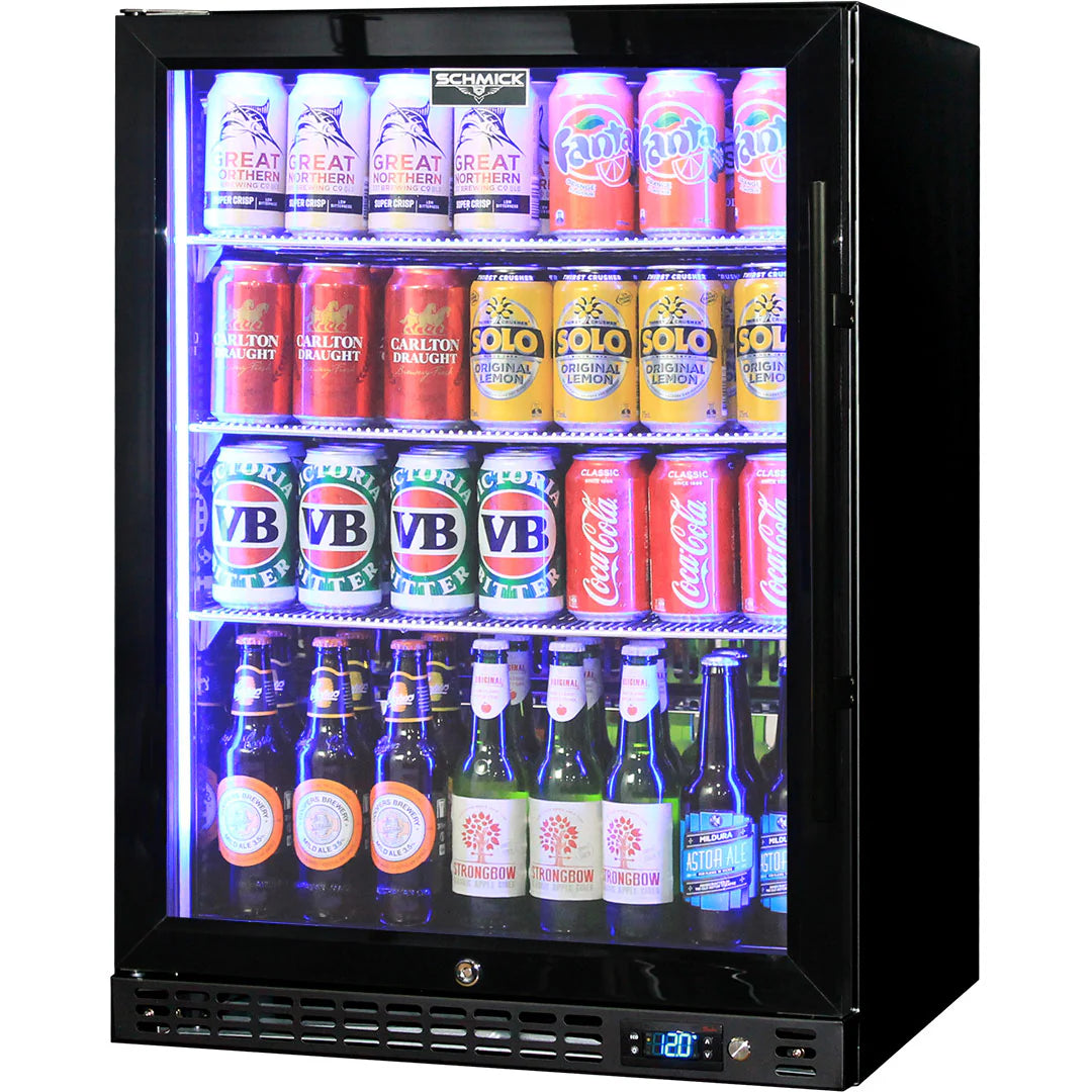 Schmick Quiet Running Front Venting Under Bench Heated Glass Door Bar Fridge - Model SK156L-B-HD