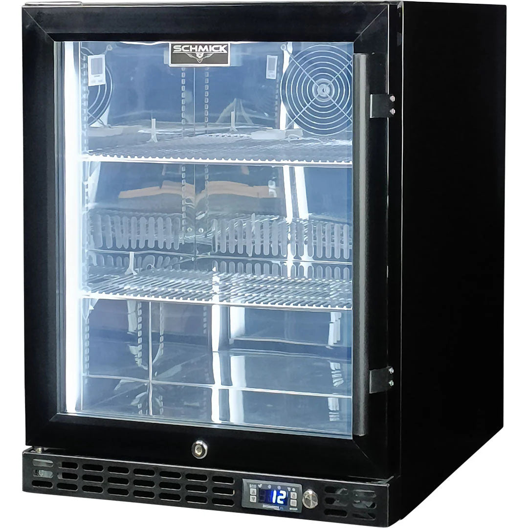 Schmick Quiet Running Front Venting Under Bench Heated Glass Door Bar Fridge - Model SK86L-B-HD