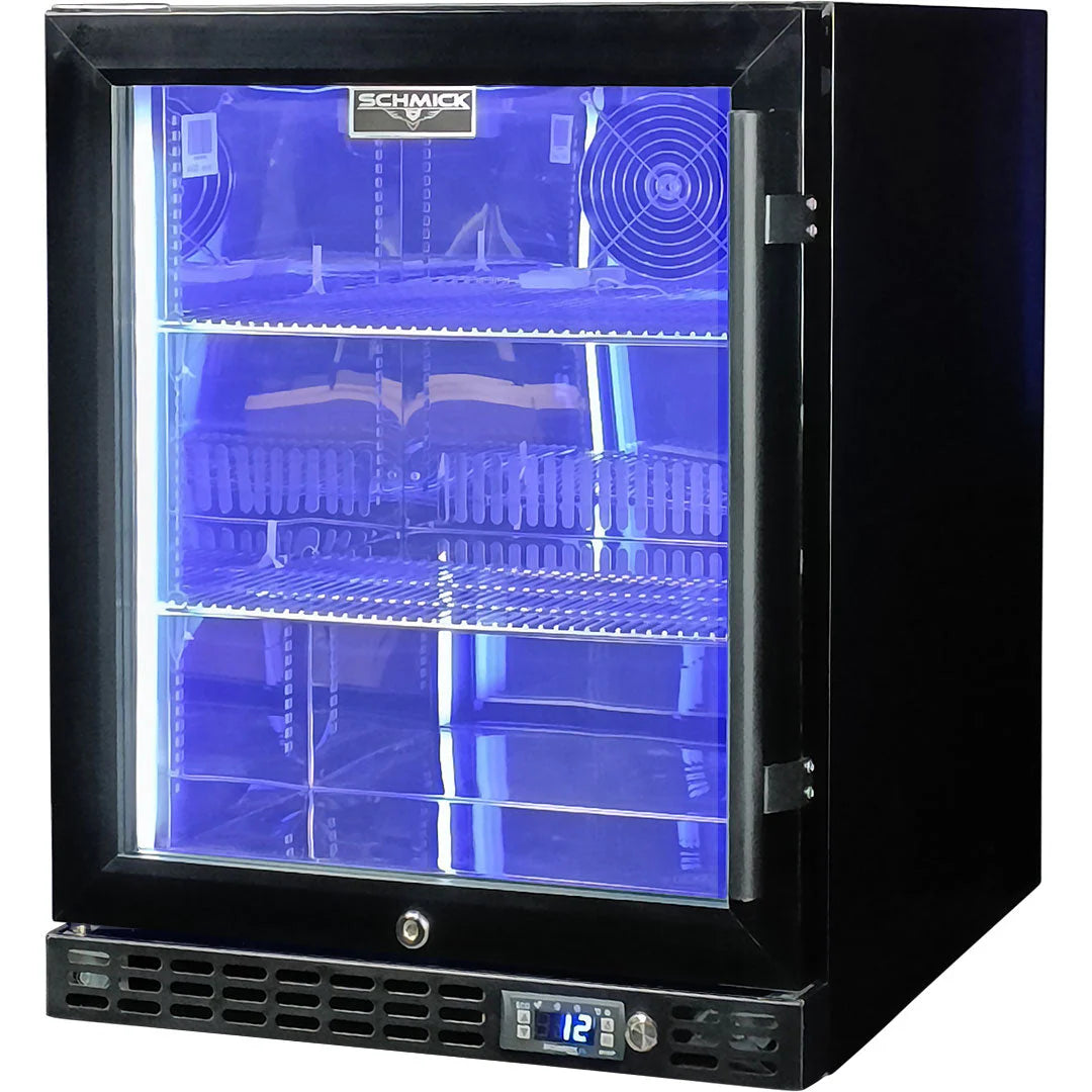 Schmick Quiet Running Front Venting Under Bench Heated Glass Door Bar Fridge - Model SK86L-B-HD