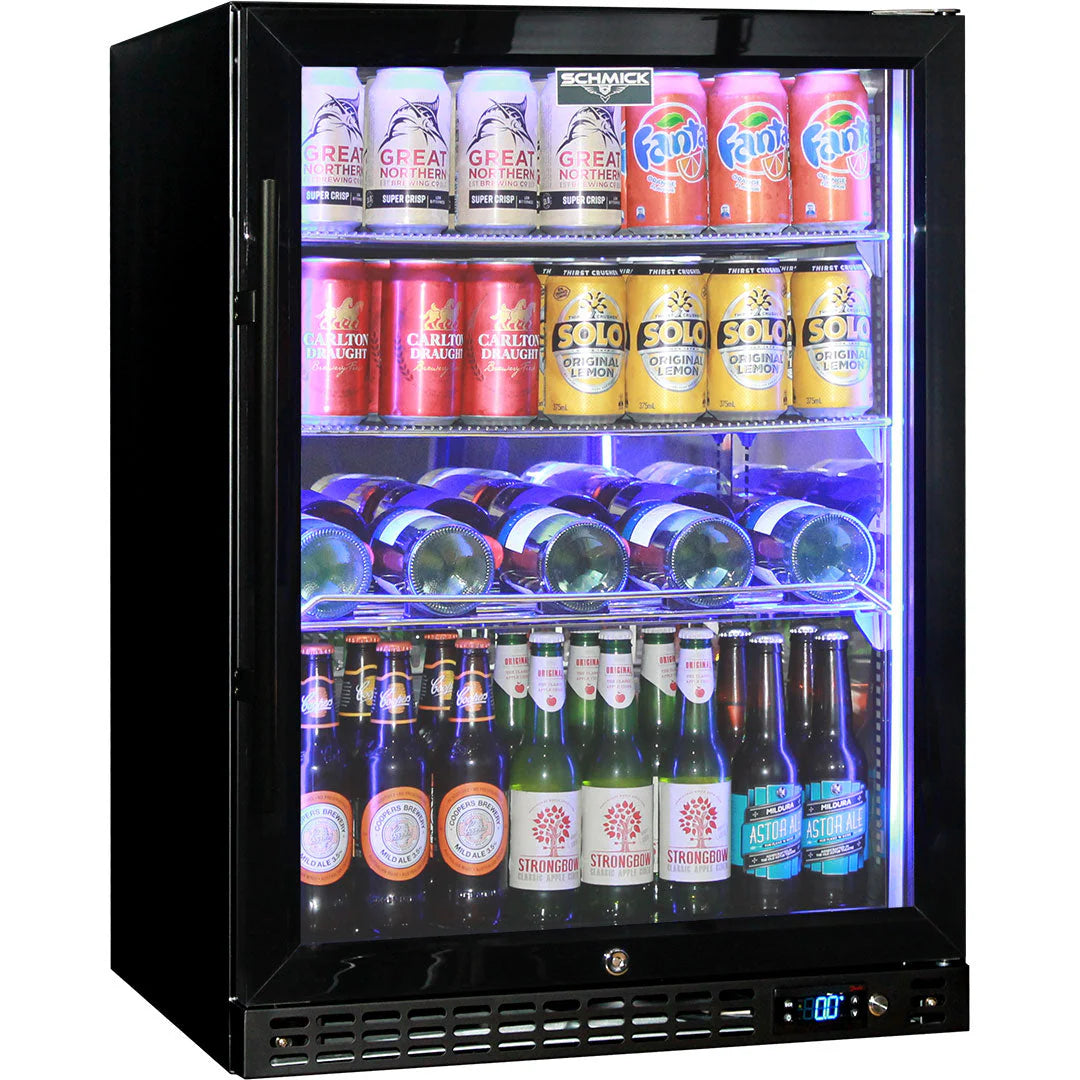 Schmick Quiet Running Front Venting Under Bench Triple Glazed Glass Door Bar Fridge - Model SK156R-B