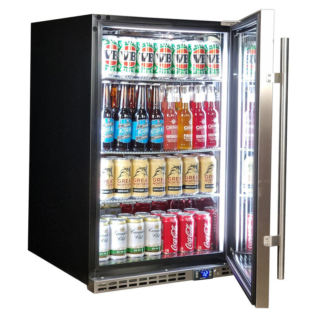 Schmick Stainless Steel Quiet Front Venting Under Bench Triple Glazed Glass Door Bar Fridge - Model SK146R-SS