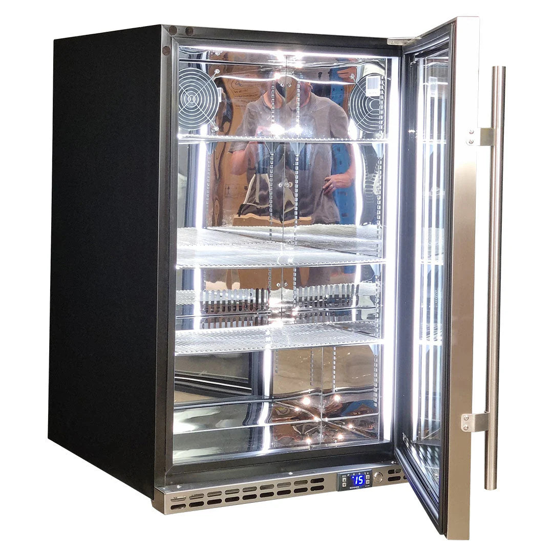 Schmick Stainless Steel Quiet Front Venting Under Bench Triple Glazed Glass Door Bar Fridge - Model SK146R-SS