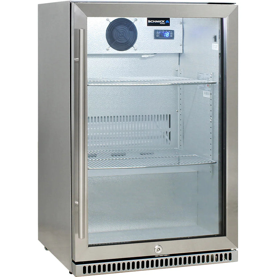 Schmick 304 Stainless Steel Bar Fridge Tropical Rated With Heated Glass and Triple Glazing 1 Door Model SK118R-SS
