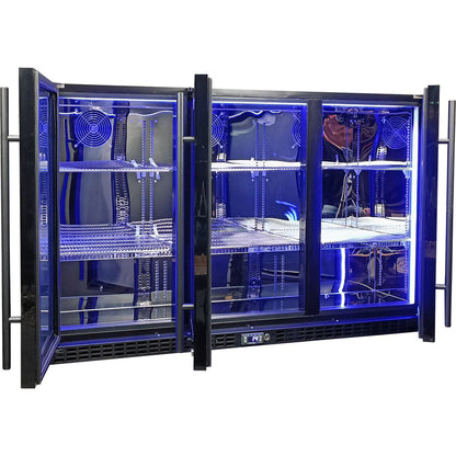 Schmick Black 3 Door Quiet Running Heated Glass Door Bar Fridge Model SK386-B-HD