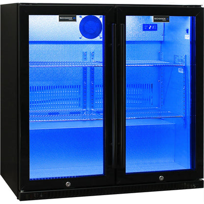 Schmick Black Bar Fridge Tropical Rated With Heated Glass and Triple Glazing 1 Door Model SK118L-B