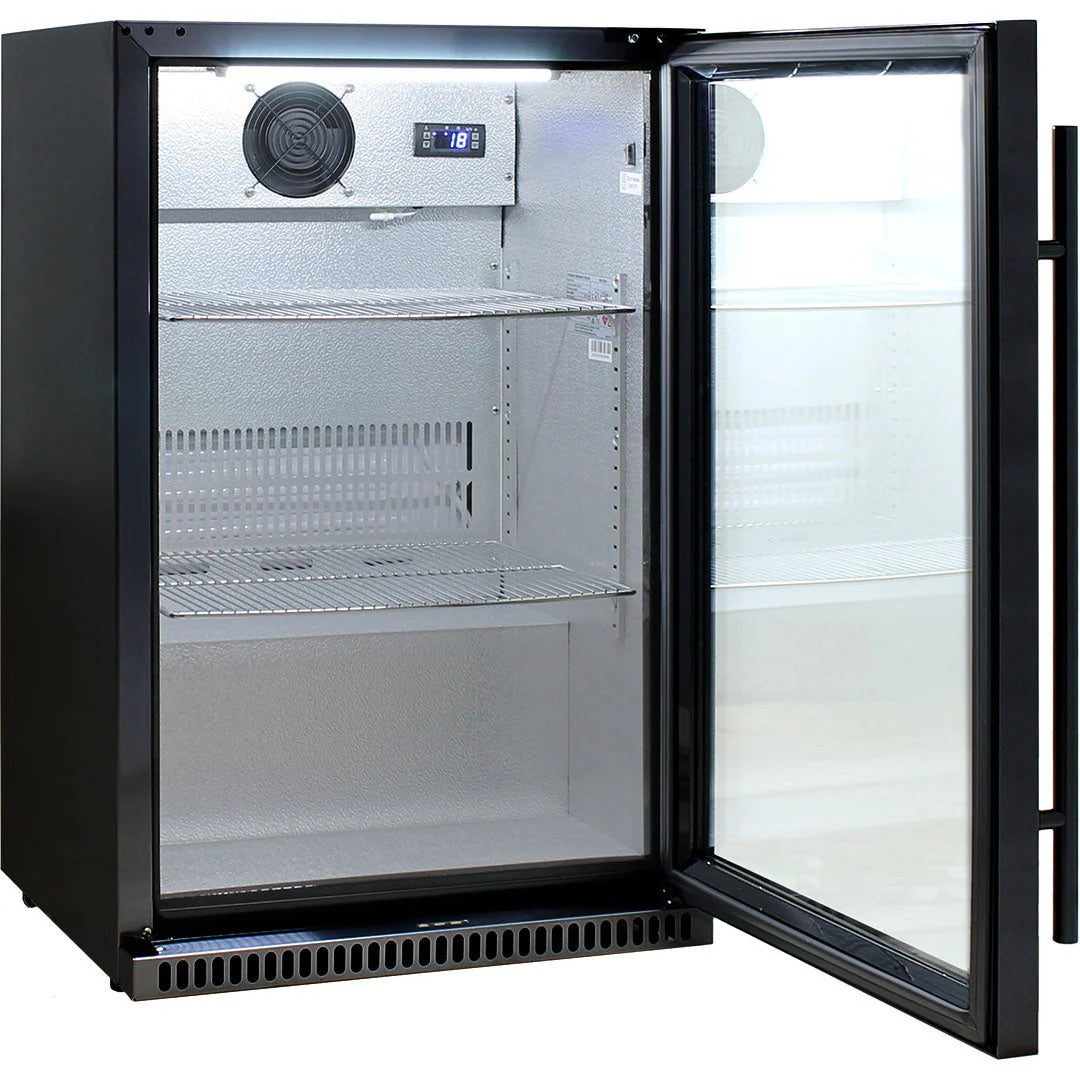 Schmick Black Bar Fridge Tropical Rated With Heated Glass and Triple Glazing 1 Door Model SK118R-B