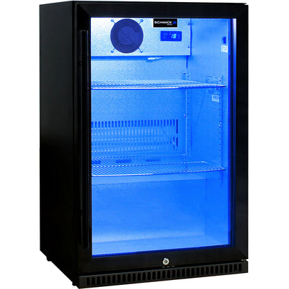 Schmick Black Bar Fridge Tropical Rated With Heated Glass and Triple Glazing 1 Door Model SK118R-B