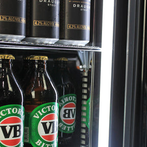 Schmick Black Quiet Front Venting Under Bench Heated Glass Door Bar Fridge Model SK146L-B-HD (ON BACK ORDER END SEPT)