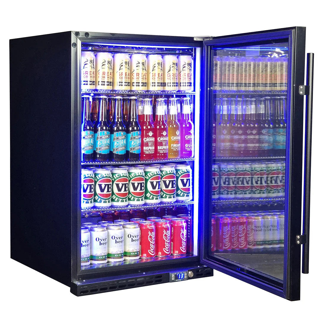 Schmick Black Quiet Front Venting Under Bench Heated Glass Door Bar Fridge Model SK146R-B-HD