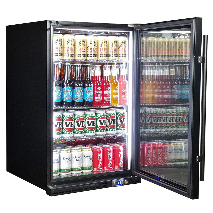 Schmick Black Quiet Front Venting Under Bench Heated Glass Door Bar Fridge Model SK146R-B-HD