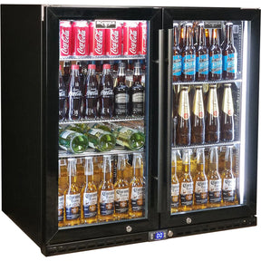 Schmick Black Quiet Running Front Venting Under Bench Heated Glass 2 Door Bar Fridge Model SK245-B-HD (ON BACKORDER FOR LATE JUNE)