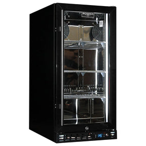 Schmick Black Quiet Running Front Venting Under Bench Heated Glass Door Bar Fridge Model SK92R-B-HD