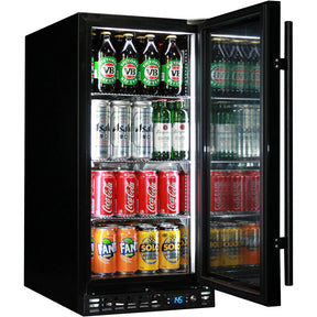 Schmick Black Quiet Running Front Venting Under Bench Heated Glass Door Bar Fridge Model SK92R-B-HD