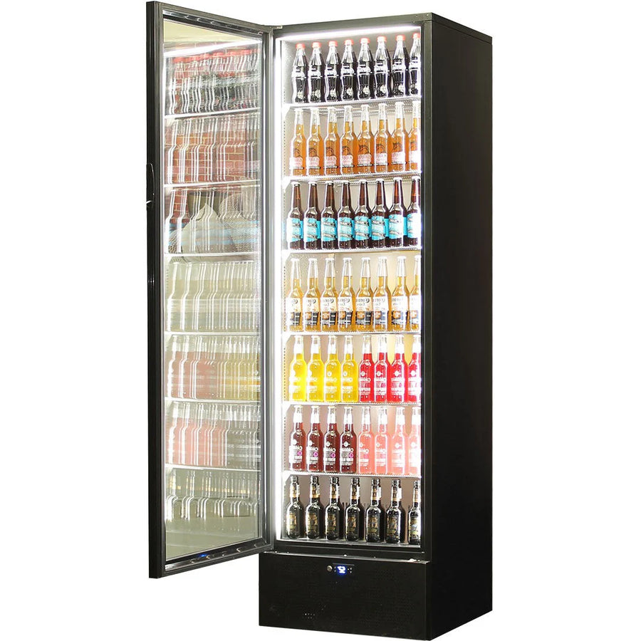 Schmick Classy Upright Heated Glass 1 Door Bar Fridge - Model SK422L-B-HD (ON BACK ORDER END AUG 2024)