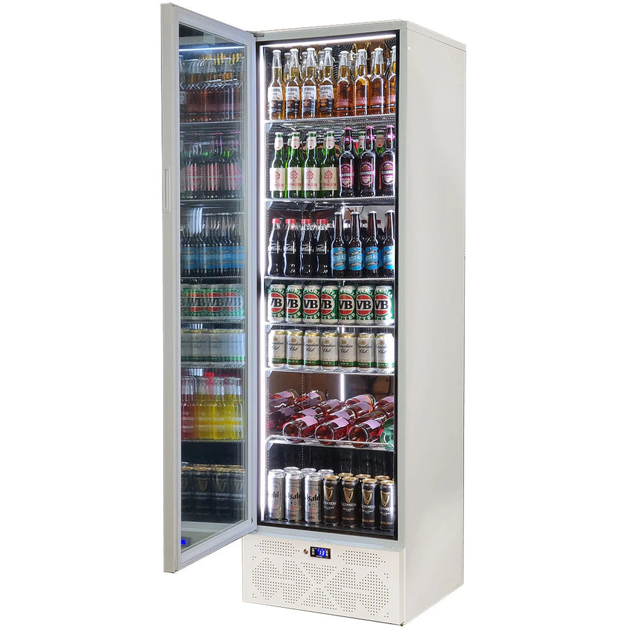 Schmick Classy White Upright Heated Glass 1 Door Bar Fridge - Model SK422L-W-HD (ON BACK ORDER FOR LATE AUGUST 2024)