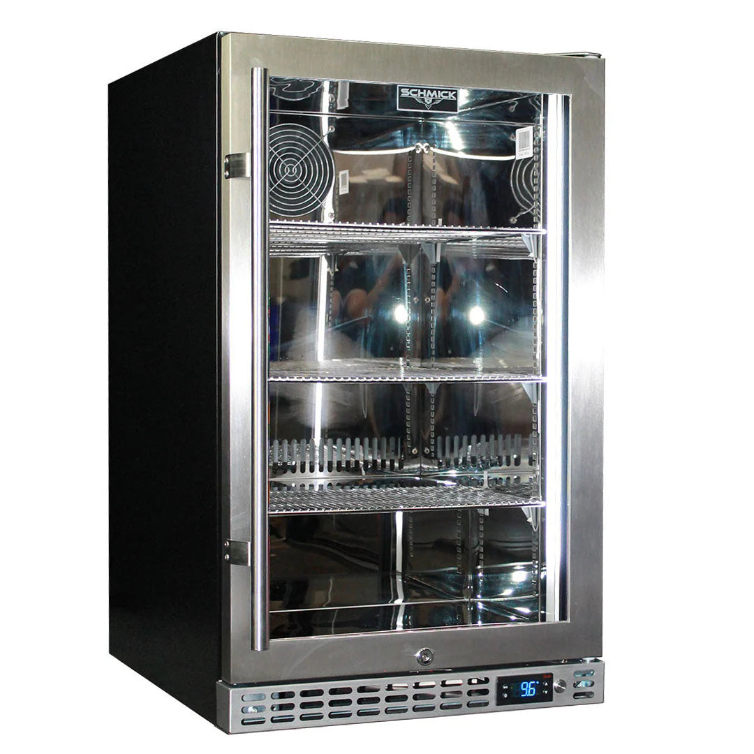 Schmick Quiet Running Front Venting Under Bench Glass Door Bar Fridge Heated Glass Model SK126R-HD