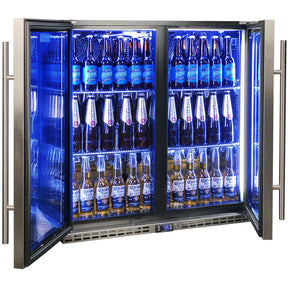 Schmick Quiet Running Front Venting Under Bench Heated Glass 2 Door Bar Fridge Model SK245-HD