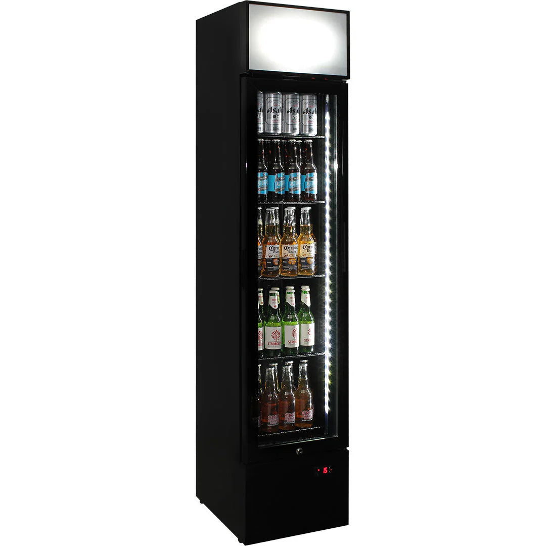 Schmick Skinny Upright Glass Door Bar Fridge Triple Glazed LOW E Glass. Lock And Brand Parts - Model SS-P160FA