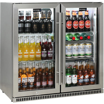 Schmick Stainless Bar Fridge 2 Door With Heated Glass and Triple Glazing Model SK190-SS