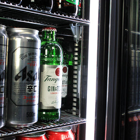 Schmick Stainless Quiet Running Front Venting Under Bench Heated Glass Door Bar Fridge Model SK92R-HD