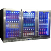 Schmick Stainless Steel 3 Door Quiet Running Heated Glass Door Bar Fridge Model SK386-HD