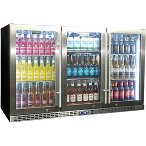 Schmick Stainless Steel 3 Door Quiet Running Heated Glass Door Bar Fridge Model SK386-HD