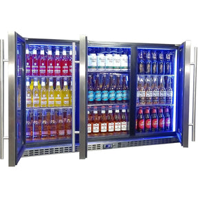Schmick Stainless Steel 3 Door Quiet Running Heated Glass Door Bar Fridge Model SK386-HD