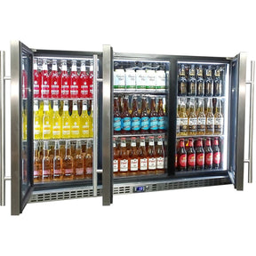 Schmick Stainless Steel 3 Door Quiet Running Heated Glass Door Bar Fridge Model SK386-HD