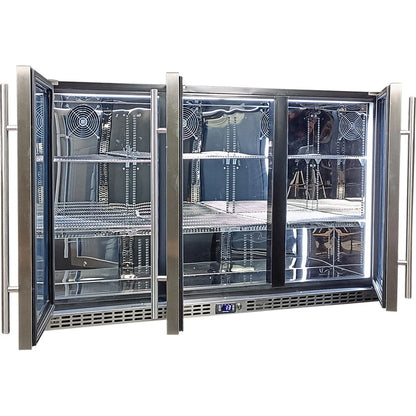 Schmick Stainless Steel 3 Door Quiet Running Heated Glass Door Bar Fridge Model SK386-HD