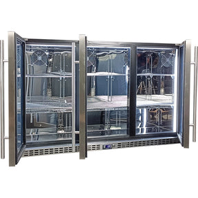 Schmick Stainless Steel 3 Door Quiet Running Heated Glass Door Bar Fridge Model SK386-HD