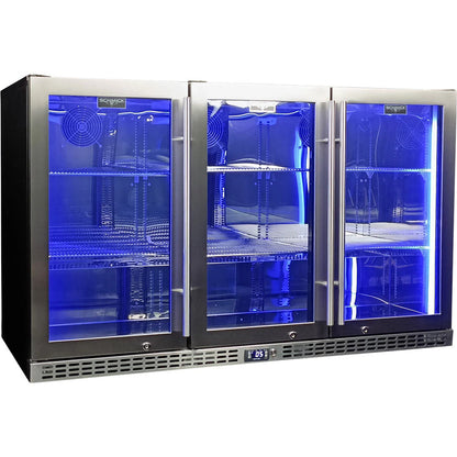 Schmick Stainless Steel 3 Door Quiet Running Heated Glass Door Bar Fridge Model SK386-HD
