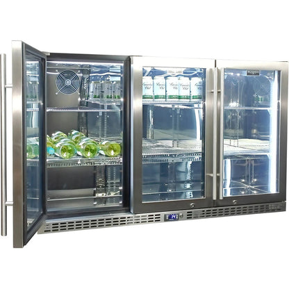 Schmick Stainless Steel 3 Door Quiet Running Heated Glass Door Bar Fridge Model SK386-HD