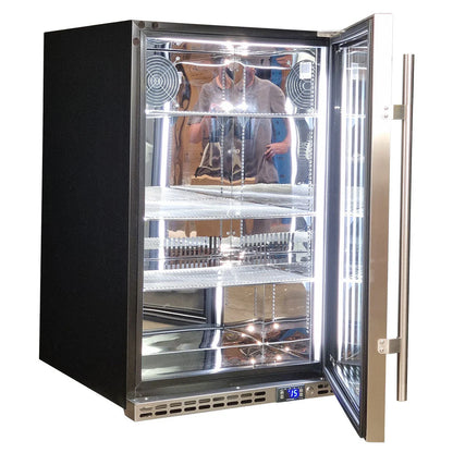 Schmick Stainless Steel Quiet Front Venting Under Bench Heated Glass Door Bar Fridge Model SK146R-HD