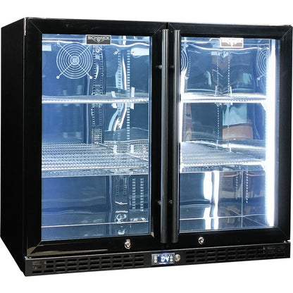 Schmick Twin Door Quiet Running Black Heated Glass Door Bar Fridge Model SK206-B-HD - Low Height