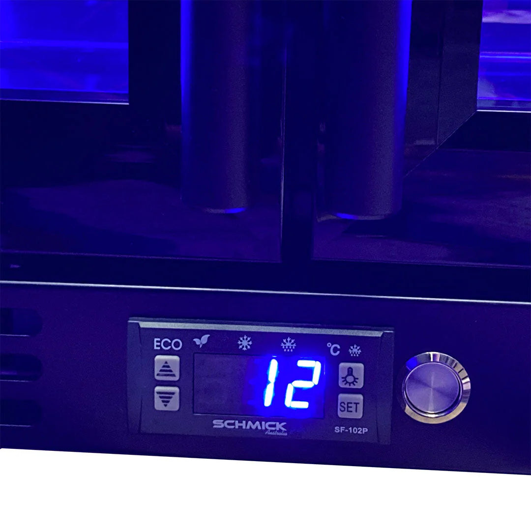 Schmick Twin Door Quiet Running Black Heated Glass Door Bar Fridge Model SK206-B-HD - Low Height