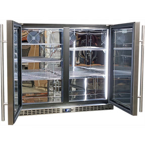 Schmick Twin Door Quiet Running Stainless Steel Heated Glass Door Bar Fridge Model SK206-HD - Low Height