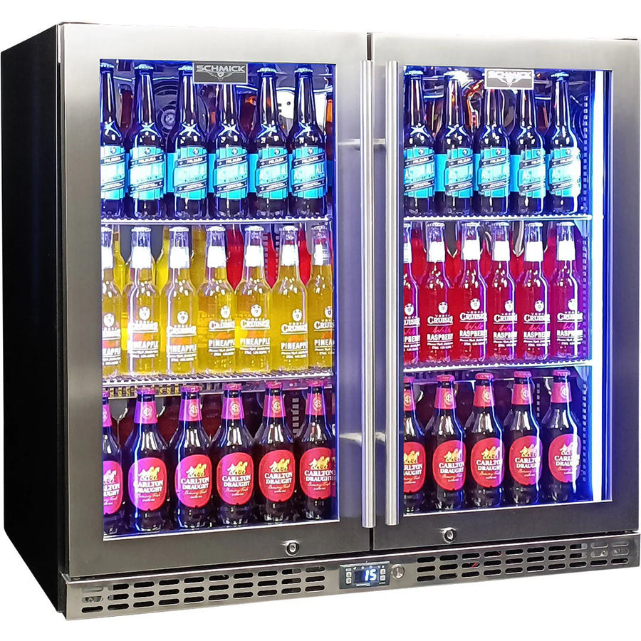 Schmick Twin Door Quiet Running Stainless Steel Heated Glass Door Bar Fridge Model SK246-HD (ON BACKORDER FOR LATE JUNE)