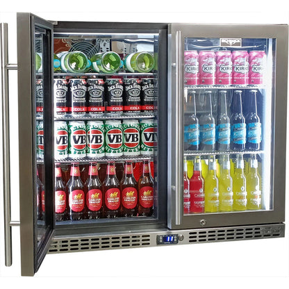Schmick Twin Door Quiet Running Stainless Steel Solid Door Bar Fridge Model SK206-SD - Low Height