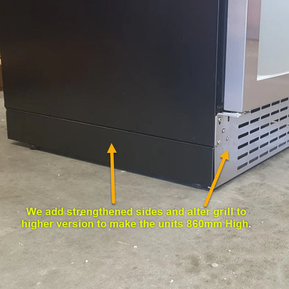 Schmick Under Bench Glass Door Bar Fridge Triple Glazed - Model JC95B Left Hinged