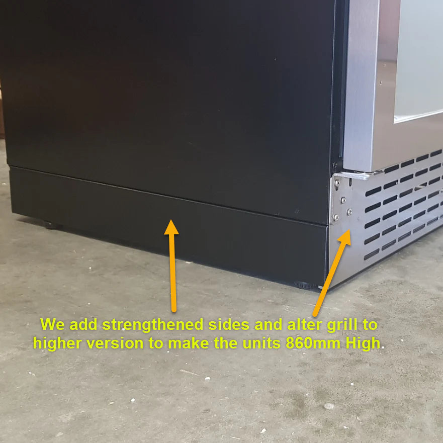 Schmick Under Bench Glass Door Bar Fridge Triple Glazed - Model JC95B Left Hinged