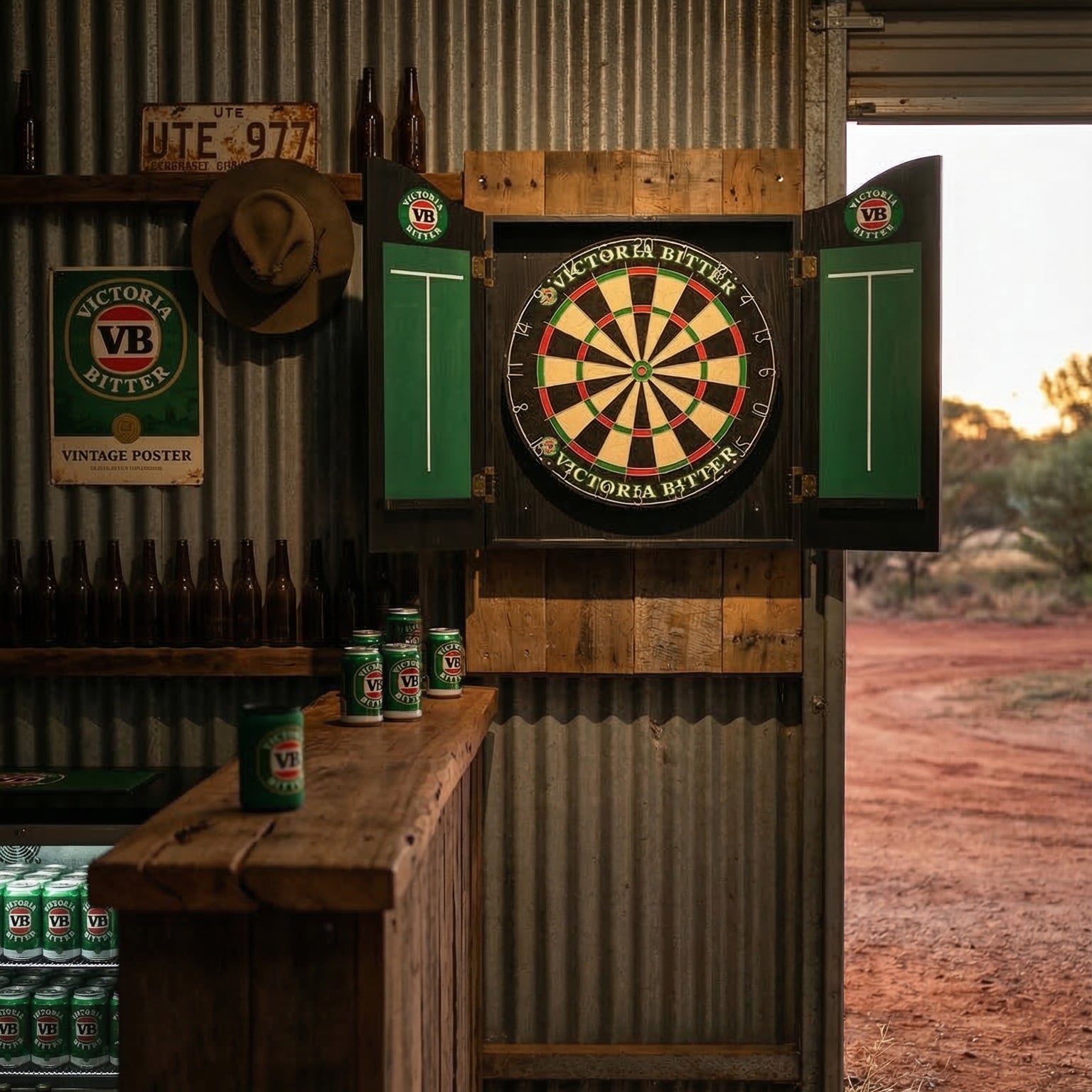 Victoria Bitter Branded Dartboard with Cabinet (SHIPS IN 8 WEEKS)