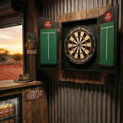 Carlton Draught Branded Dartboard with Cabinet (SHIPS IN 8 WEEKS)