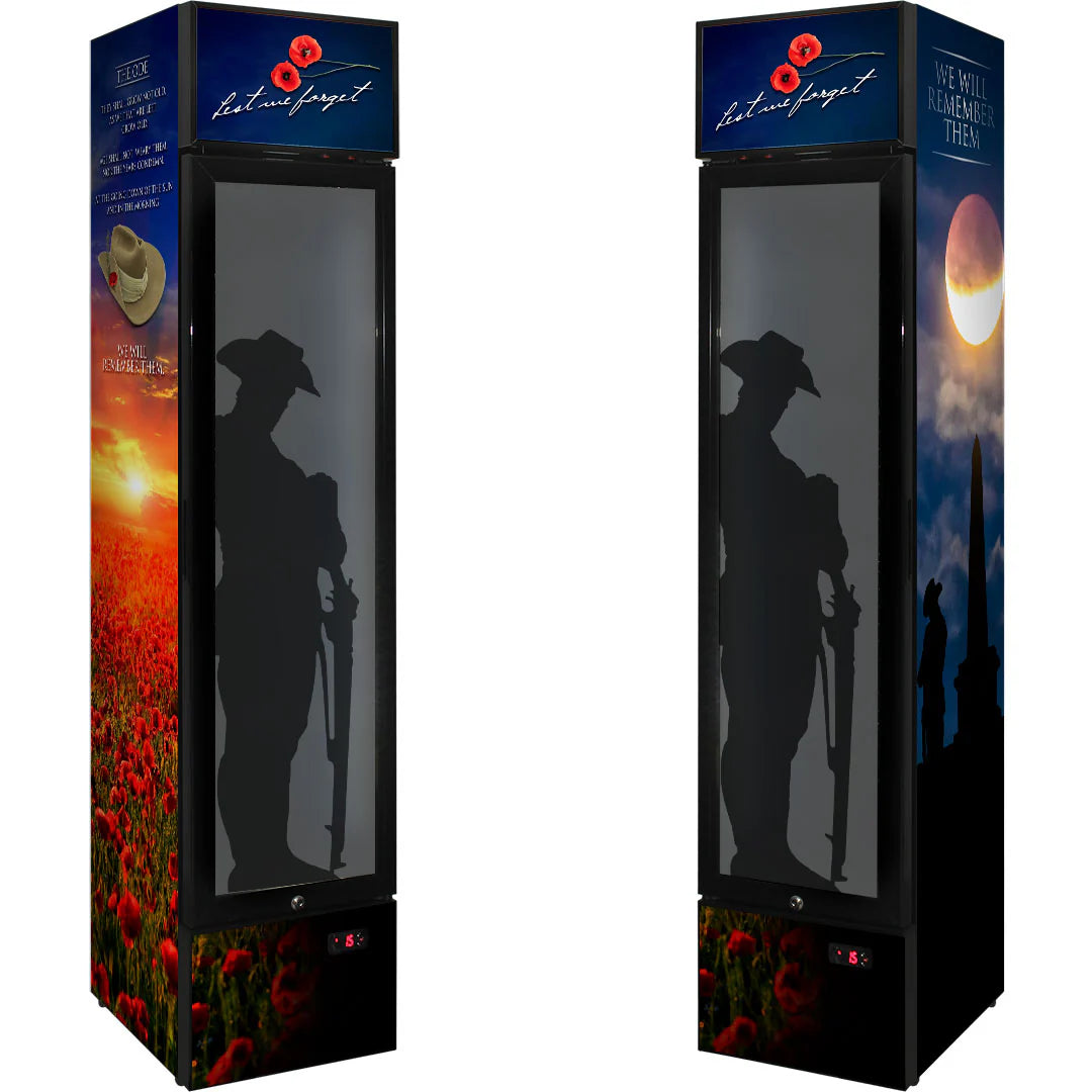Skinny Upright Bar Fridge With Lest We Forget Design