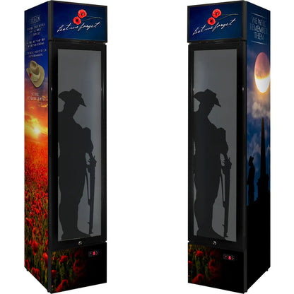 Skinny Upright Bar Fridge With Lest We Forget Design