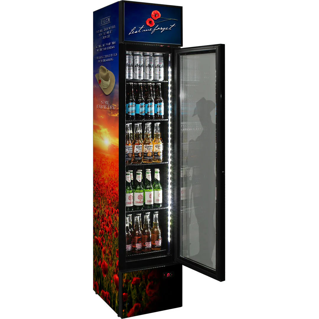 Skinny Upright Bar Fridge With Lest We Forget Design