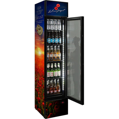 Skinny Upright Bar Fridge With Lest We Forget Design