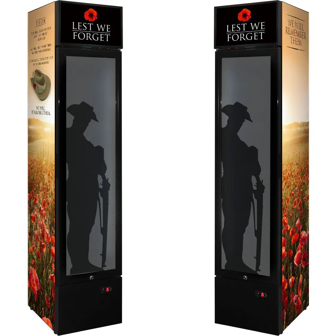 Skinny Upright Bar Fridge With Lest We Forget Design