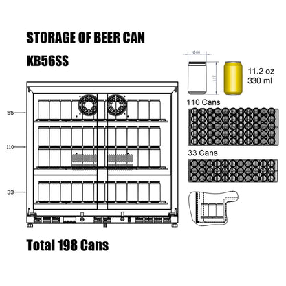 Heating Glass 2-Door Full Stainless Under Bench Beverage Fridge 5-Year Warranty (+$299)